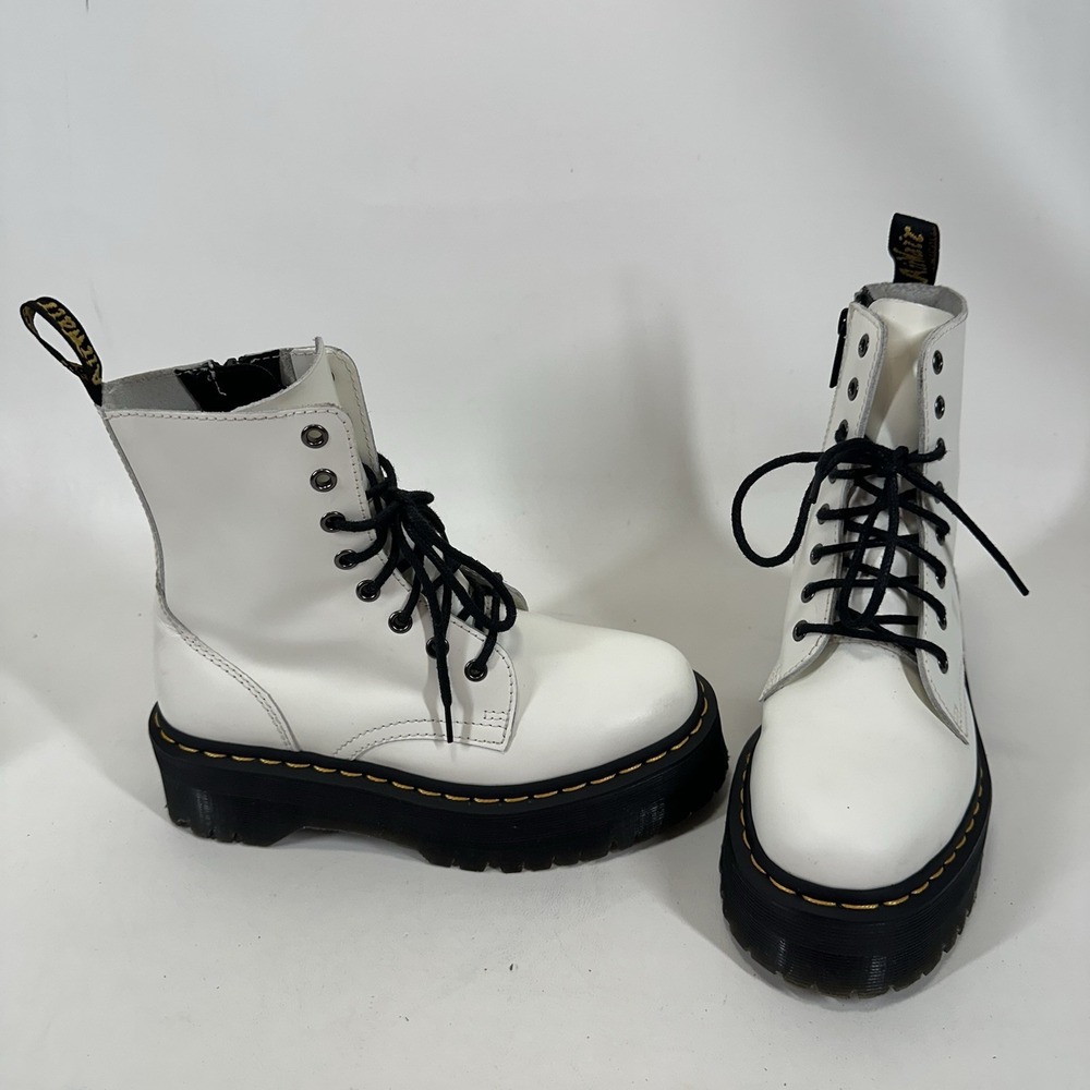 Doc Martens JADON Platform Boots Smooth White‎ Leather Womens Size 7 Mens 6